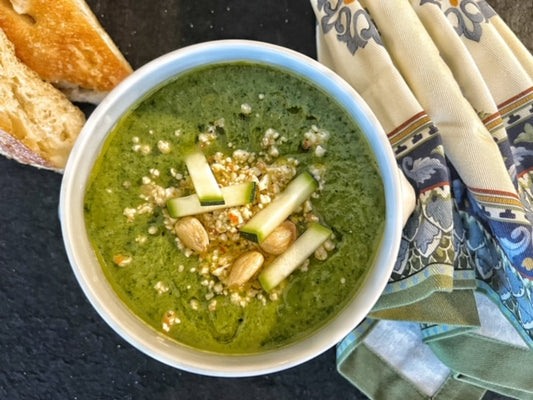 Mediterranean Spring Sweet Pea, Zucchini and Basil Soup