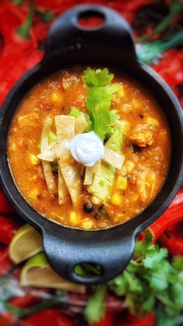 Tortilla Soup with Southwestern Chicken Meatballs, Roasted Peppers and Tomatillos